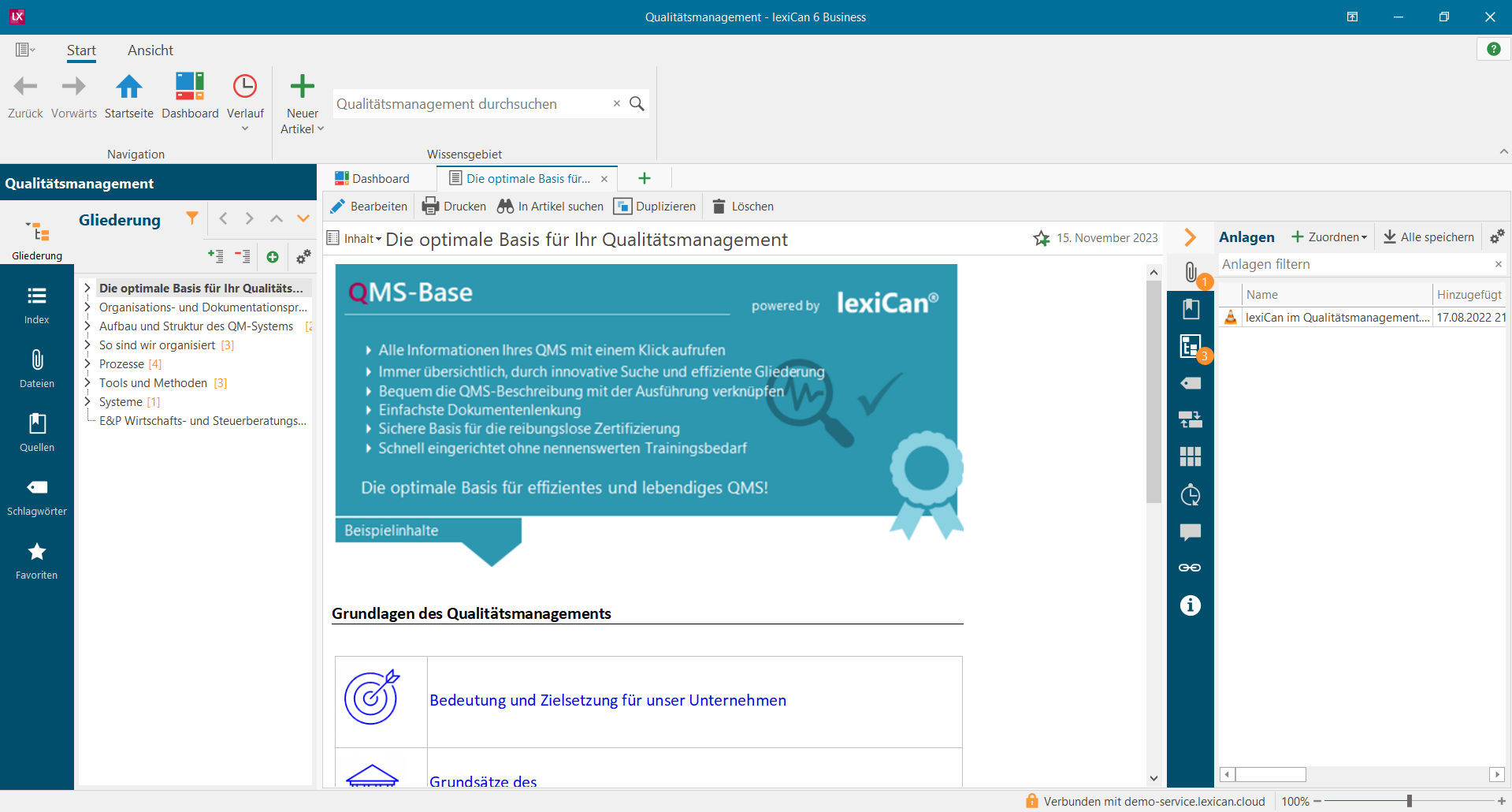 lexiCan Business Demoserver Qualitätsmanagement